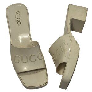 Gucci Rubber Logo Platform Sandals in Ivory